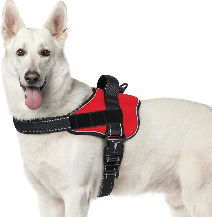 Comparer les prix de Harnais Chien Harnais Anti Traction pour Chien Réfléchissant Réglable Respirant Facile à Mettre avec Poignée Contrôle Rouge XL