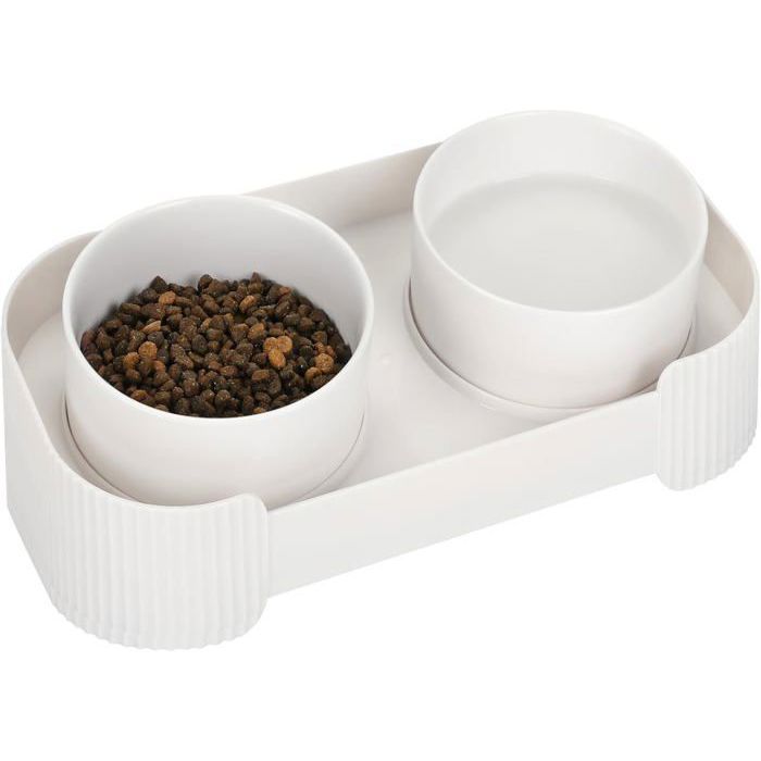 Gamelles surélevées en céramique support incliné à 15 ° ensemble de gamelles surélevées anti-vomissement pour chats - Blanc