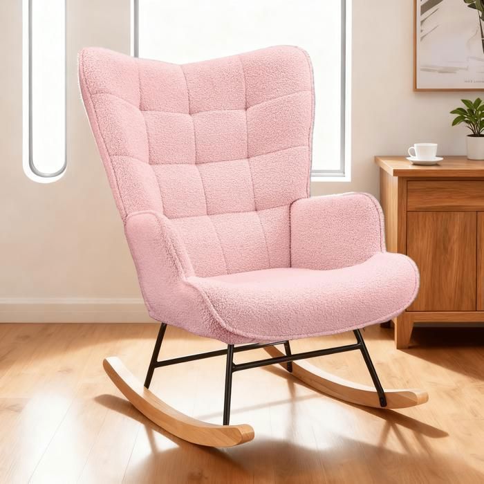 Fauteuil à bascule - EIFSON - Rose - Dossier haut - Assise rembourrée - 1 place