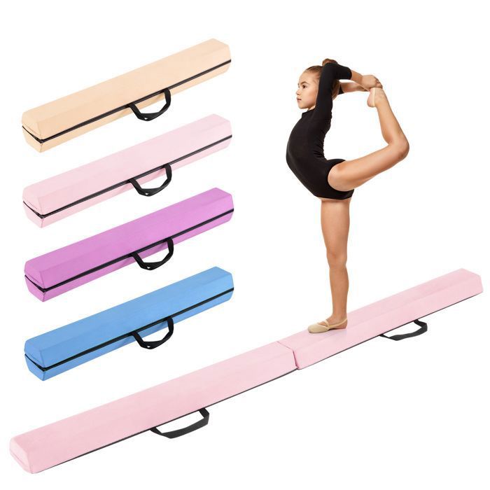 Poutre De Gymnastique Pliable Rose 240cm - Poignées Faux Cuir