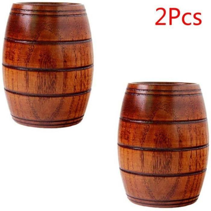 Chope à Bière en Bois Tasse à Thé en Forme de Tonneau Fantaisie Style Japonais Solide Naturel de Grande Capacité Verre à Boire