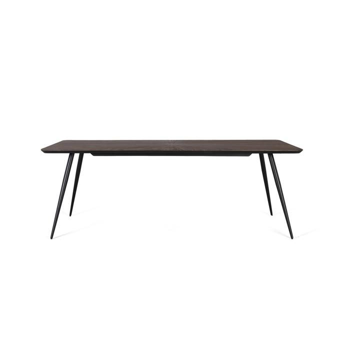 Table à manger en teck recyclé - 200x104x77 cm - 8 personnes - Pieds en fer noir - Motif radial - Angles arrondis Table à manger en teck recyclé - 200x104x77 cm - 8 personnes - Pieds en fer noir - Motif radial - Angles arrondis