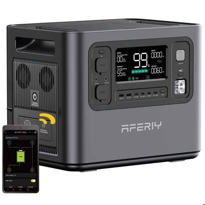 Générateur électrique portable - AFERIY - P210 - 2400W - 2048Wh LiFePO4 - Charge 1.5h & UPS