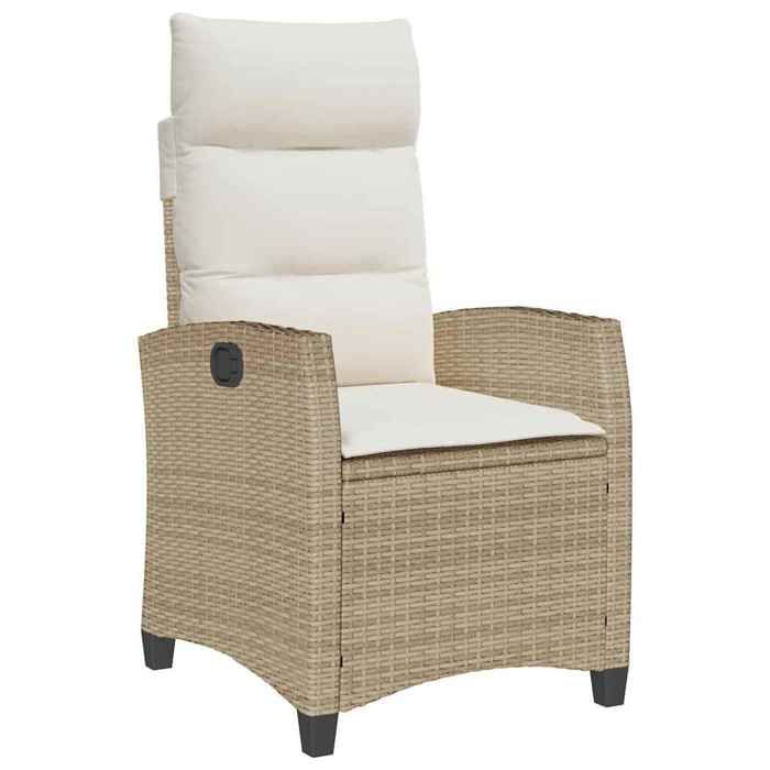 RebaisChaise de jardin - Siège avec Accoudoirs 1 place - inclinable et table dappoint beige polyrotin CL608852