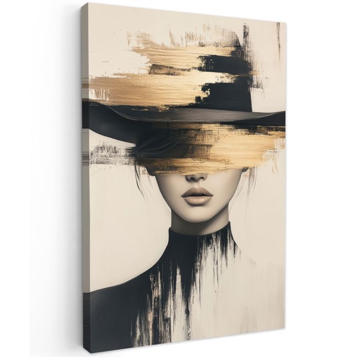 Impression sur Toile 20x30 cm - Décorattion Murale Peinture - Motif Femme - Chapeau - Peinture - MuchoWow