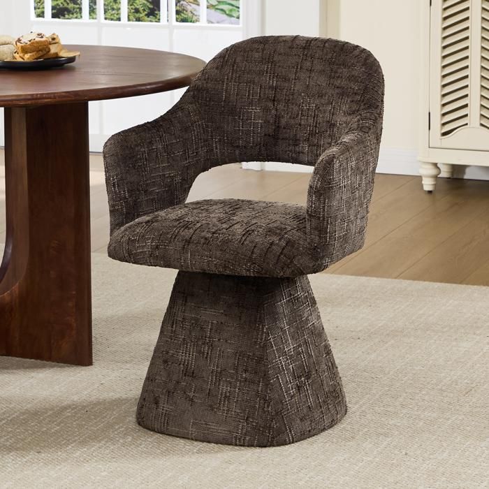 Ya-Home Chaise de Salle à Manger Lot de 1 Chaise de Cuisine avec Dossier en Chenille Fauteuil de Salon Pivotante et Rétro Brun