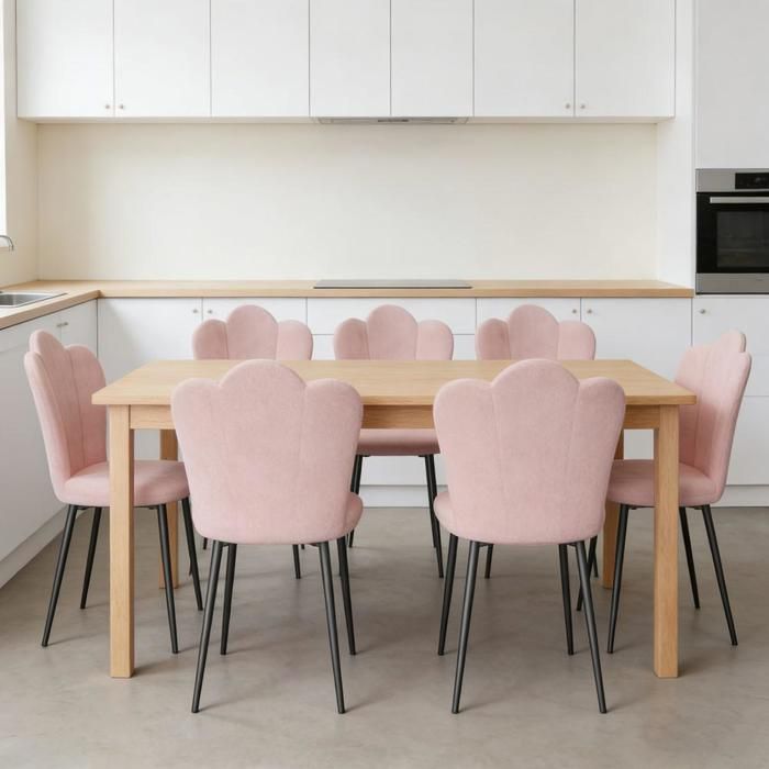 Lot de 6 chaise de salle à manger PIPIPOXERChaises Velours Avec dossier pétale parfaitePieds en métal noirRose