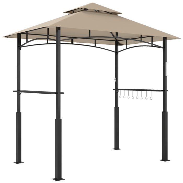 Tonnelle de barbecue - Outsunny - à deux niveaux - avec lumière LED crochets 2 étagères latérales - 240 x 150 x 250 cm kaki