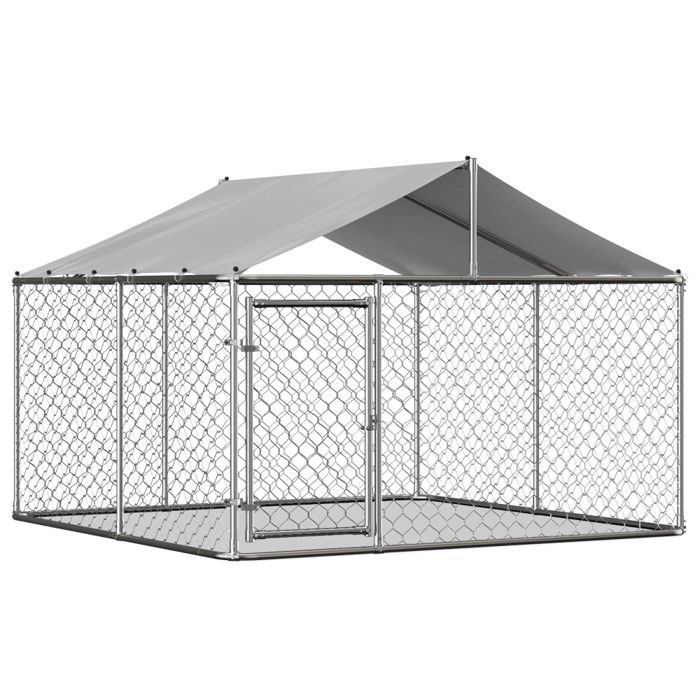 Enclos poulailler parc grillagé 230x230x117 cm avec toit-serrure de sécurité et tissu PE imperméable clôture extérieure en métal