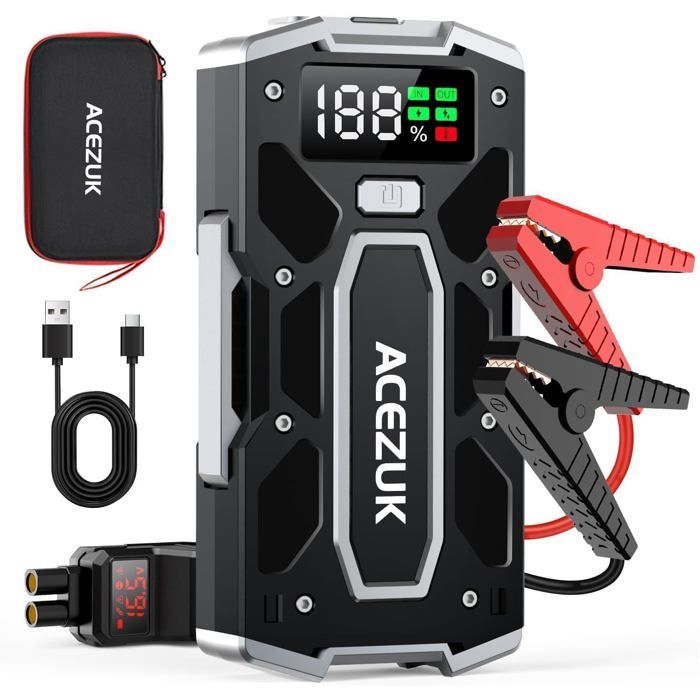 Booster Batterie Voiture 7000A - Démarreur Portable 12V Essence 8.0L / Diesel 6.0L + Écran LCD