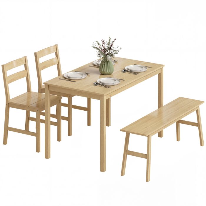 Ensemble de salle à manger - HOMCOM - table à manger avec 2 chaises et banc pour 4 personnes - bambou - bois naturel