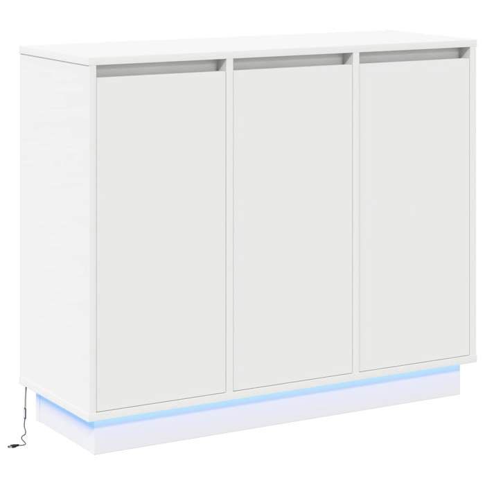 SOLDE DHIVER®Buffet Bahut KENNETH - LED - Meuble de rangement Blanc 90x32x75cm - Bois dingénierie - 807441