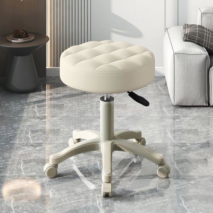Tabouret à roulettes réglable - DOK - Coussin moelleux simili cuir noir - Hauteur réglable 35-53 cm - Rotation 360°