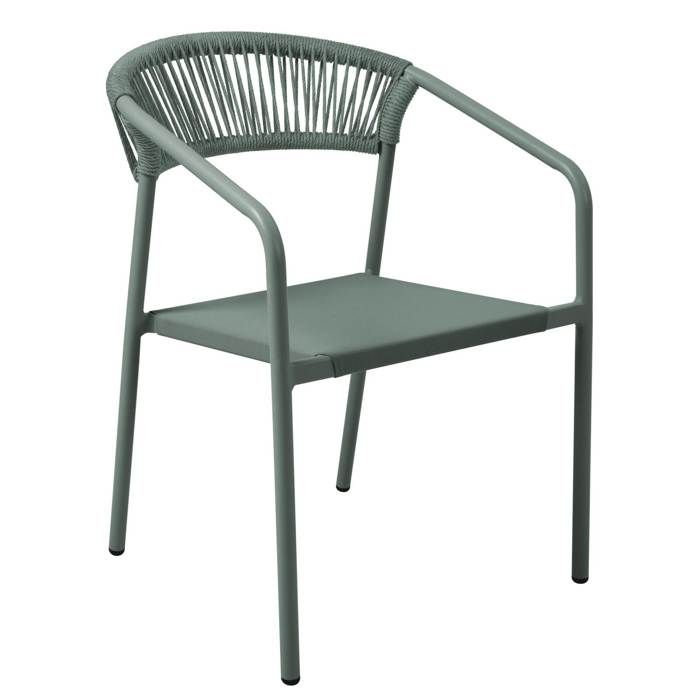 Chaise de jardin aluminium et rotin synthétique avec accoudoirs vert Nocera - Oviala