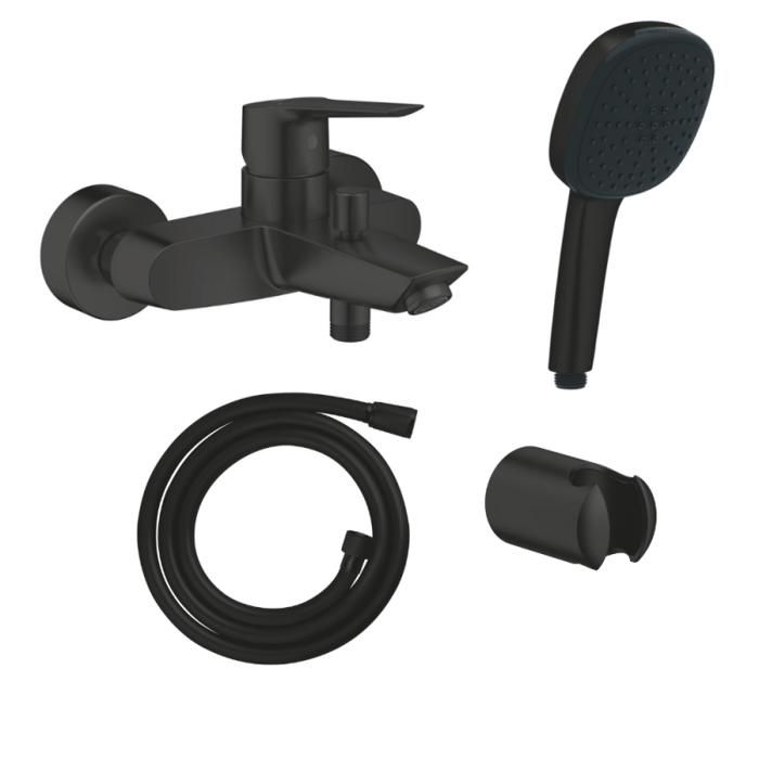 Grohe Mitigeur bain douche mécanique Start 2021 mat + Douchette 2 jets Vitalio Comfort 110 avec flexible et support