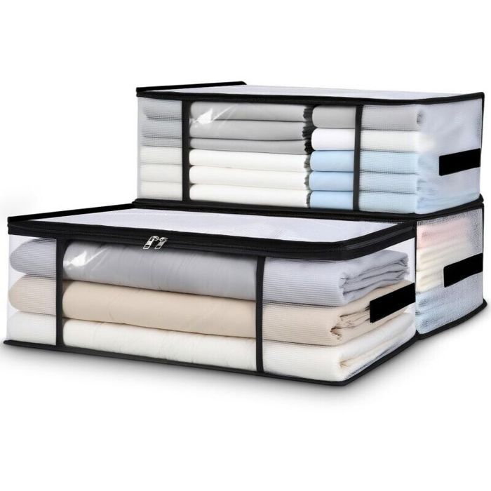 Lot de 3 Sacs de Rangement Vetement Transparente 35L – Boîte de Rangement Sous Lit/Armoire Housse Rangement Couette Organisateur d