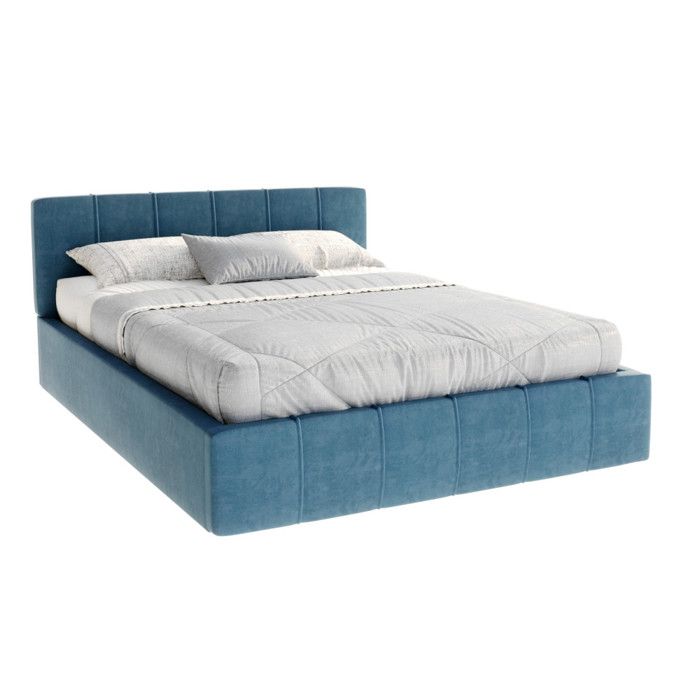 Lit coffre 120x190 cm en velours Azur avec sommier relevable et coffre de rangement - ATLANTA
