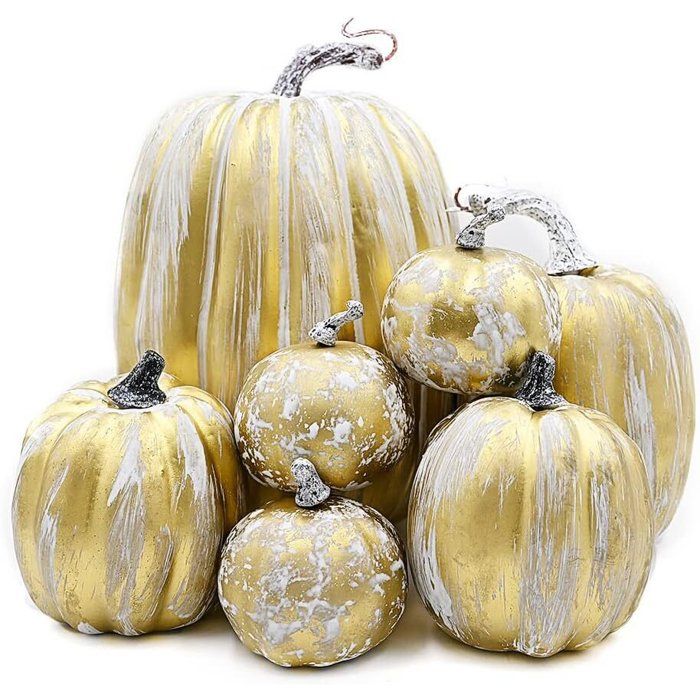 Citrouilles de Décoration en Mousse Or et Blanc
