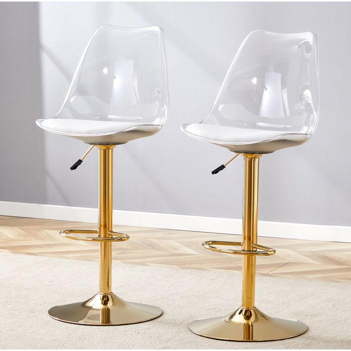 WOVREO lot de 2 tabourets de bar réglables en hauteur pivotants 360° dossier transparent assise PU blanche or
