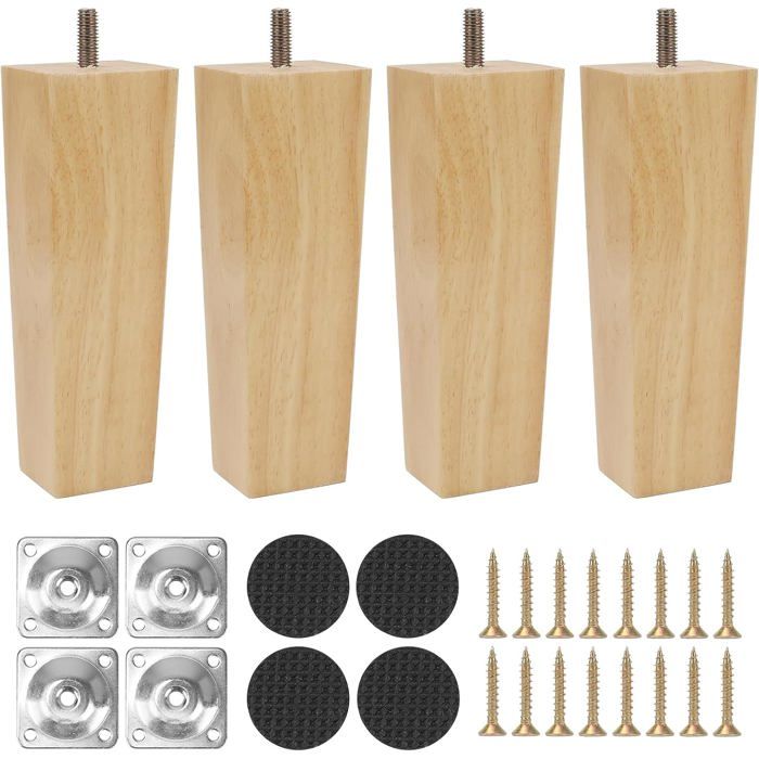 4 Pièces Pieds de Meubles en Bois Carrés Pieds de Table pour Sofa Lit Tiroir Fauteuil Table de Nuit Armoire (15cm)