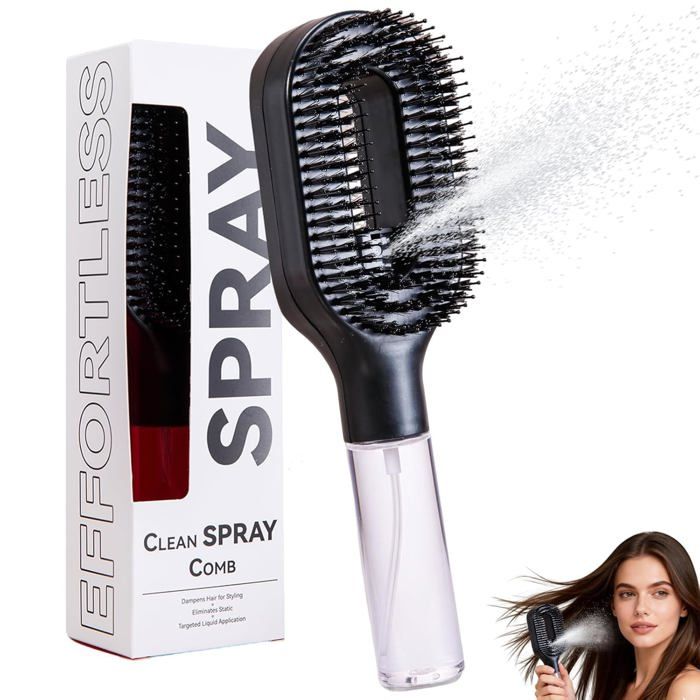 Brosse démêlante 2-en-1 brumisateur anti-statique 50ml cheveux bouclés noir Cuneary