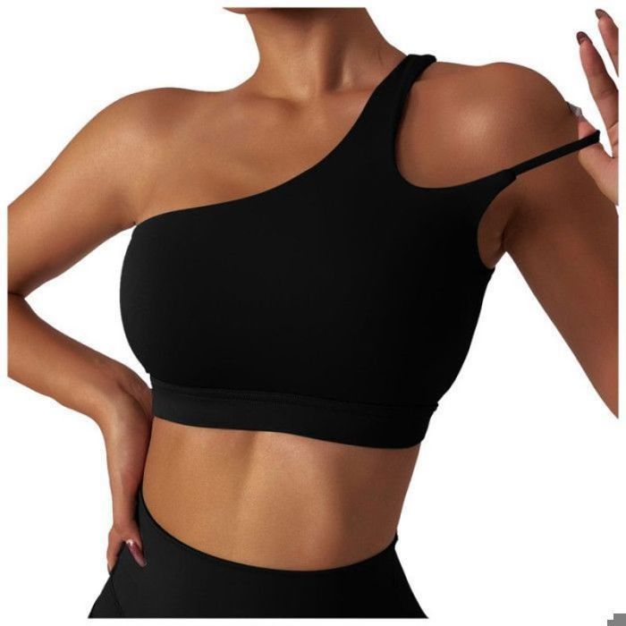 Brassiere Sport Femme Brassière Femme Sport Soutien-gorge de sport push-up for femme asymétrique épaule dénudée Noir Noir