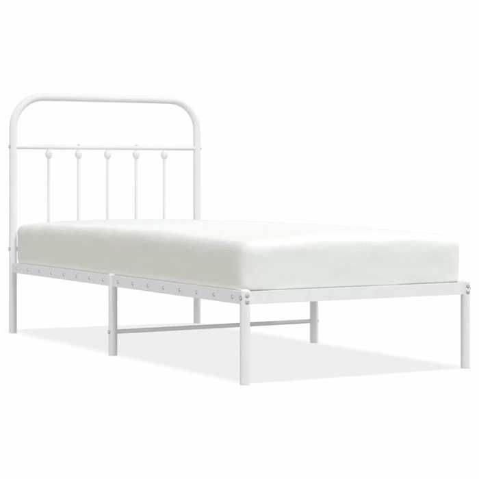 Cadre de Lit Métal sans matelas avec Tête de Lit 1 place Blanc 90x190 cm en acier et sommier à lattes inclus EU980997