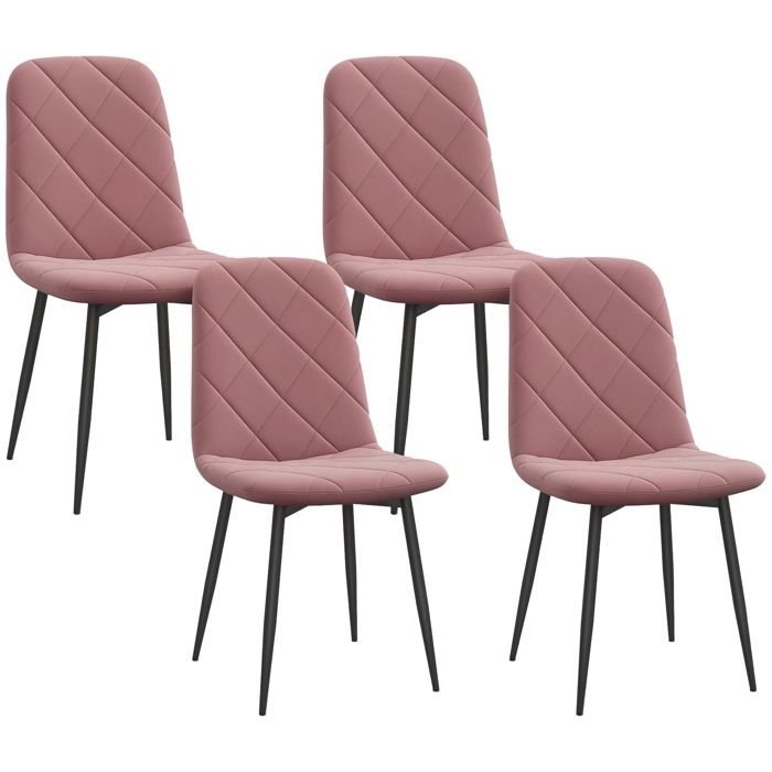 Ensemble de 4 chaises de salle à manger chaises de cuisine avec dossier aspect velours fauteuils 45 x 54 x 87 cm rose