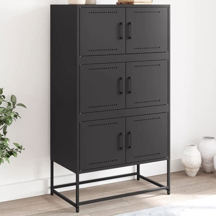 Noir Buffet noir 68 5x38 5x123 5 cm acier - Meuble Rangement LV36740