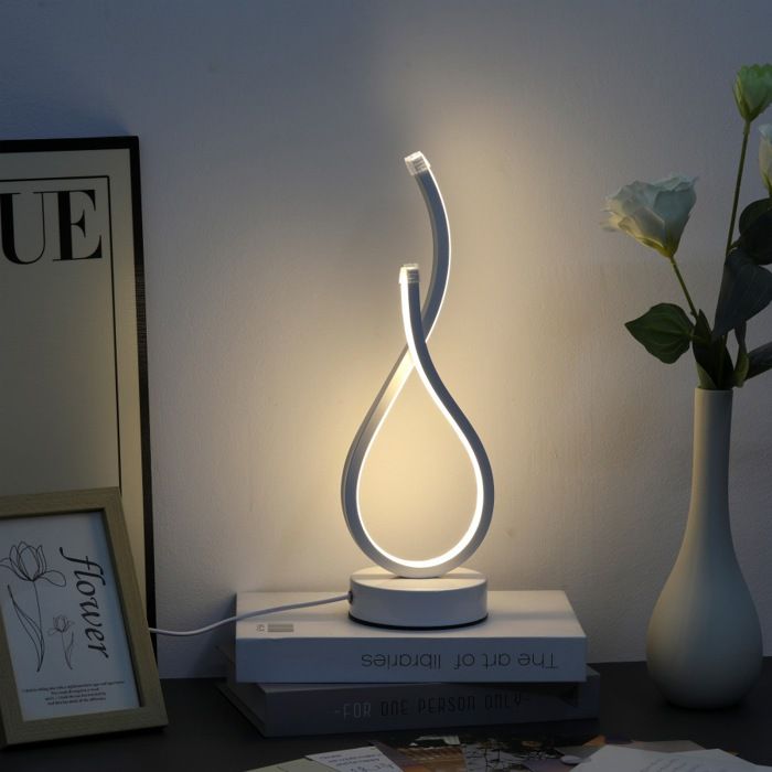 Lampe de table LED - Lampe de bureau moderne design spirale 3 couleurs avec variateur pour chambre et salon 33x10cm