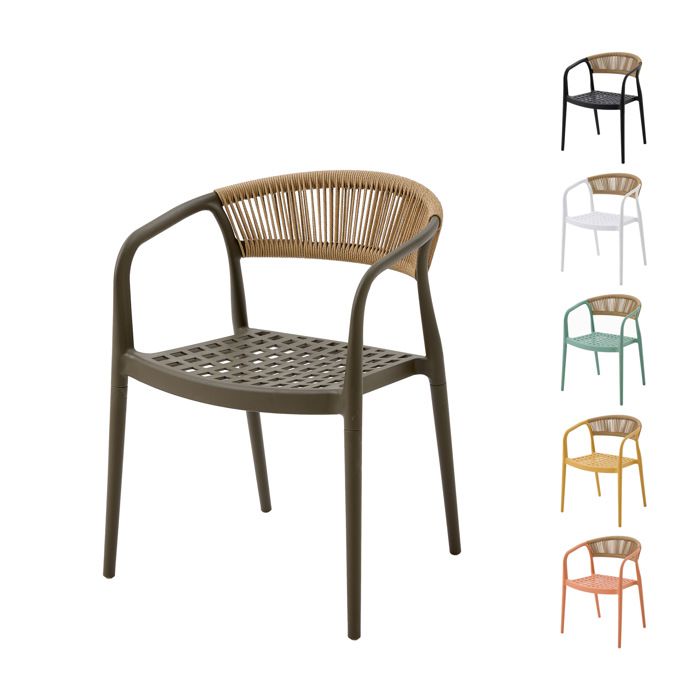 Chaise de jardin Solaro PP résistant aux UV & dossier en corde tressée main Anthracite 1 Chaise
