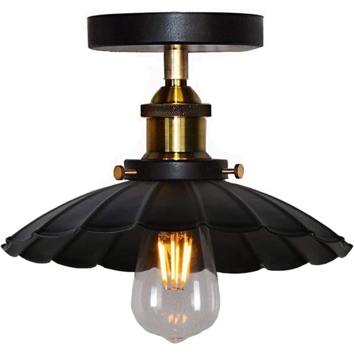 Plafonnier industriel vintage en métal abat-jour forme parapluie Ø22 cm Dimmable luminaire suspendu noir