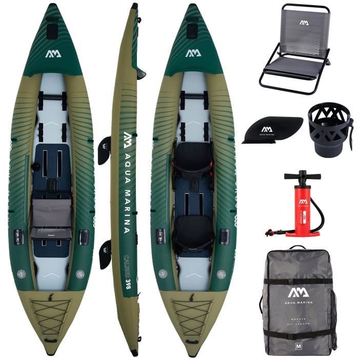 Kayak gonflable Aqua Marina Caliber 398 cm CA-398 - 2 places - Vert - Pour pêcheurs