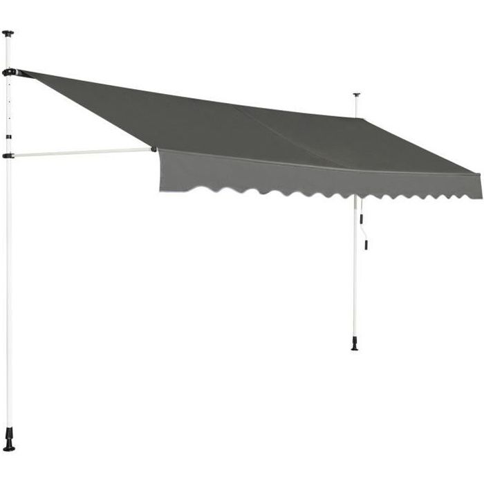 COSTWAY Store Banne Manuel Rétractable sans Perçage 400x125CM-AngleHauteur Réglable-en Métal et Tissu-FenêtreBalconJardin-Gris