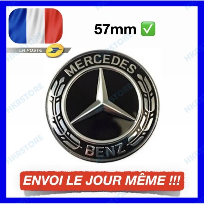 LOGO CAPOT Pour MERCEDES BENZ NOIR 57mm INSIGNE Emblème CLASSE C E CLK S