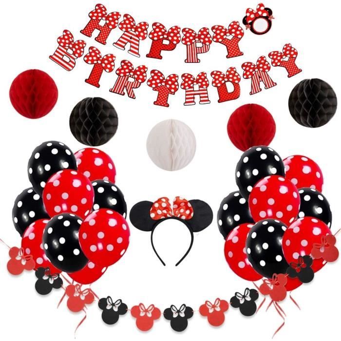 Decorations D Anniversaire Sur Le Theme Minnie Rouge Et Noir Pour Filles Avec Banniere Joyeux Anniversaire Guirlande Bandeau 1137 Cdiscount Maison