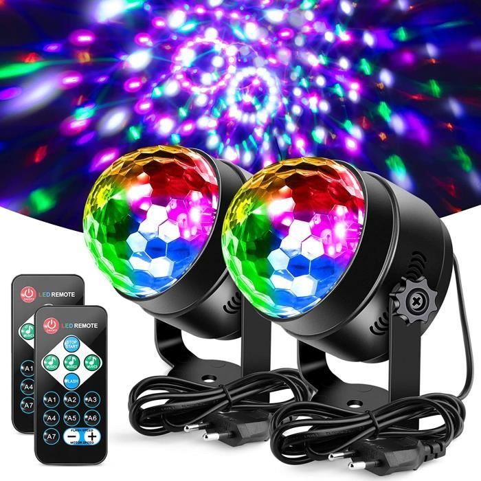Boule Disco,Jeux de Lumiere pour Soiree,2 Pack Boule Lumineuse Disco  Rotative,Lumière Soirée Lampe de Scène 7 RGB Couleurs avec  Télécommande,Boule à