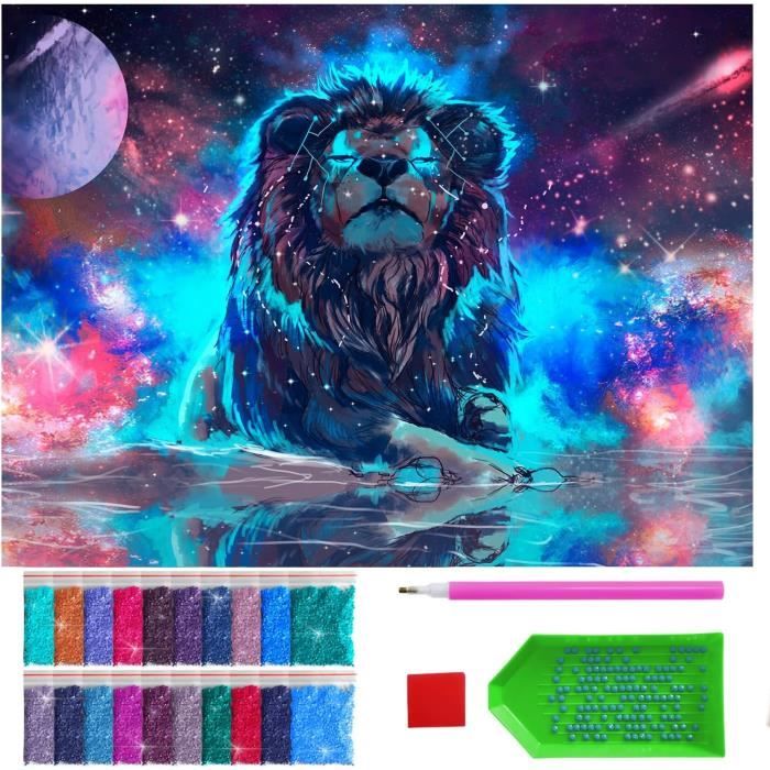 Lion Flower Diamond Painting Kit - Huge 32x63 Inch DIY Wall Art With Extra Gems