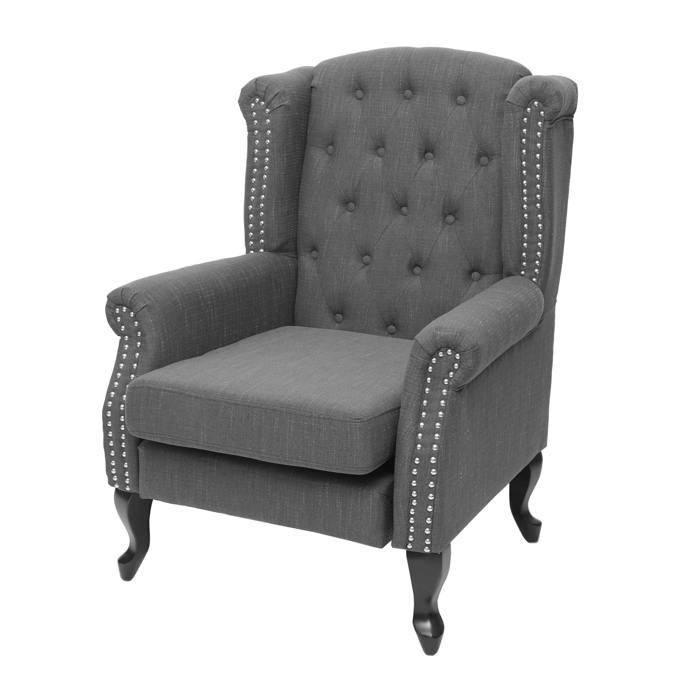 Fauteuil de relaxation Chesterfield en tissu hydrofuge gris fonce 04_0003079 Fauteuil de relaxation Chesterfield en tissu hydrofuge gris fonce 04_0003079