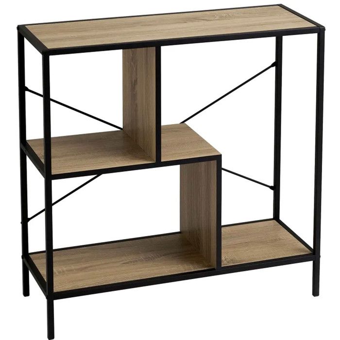 Console dentrée en bois et métal noir 3 plateaux 80x30x80cm Console dentrée en bois et métal noir 3 plateaux 80x30x80cm