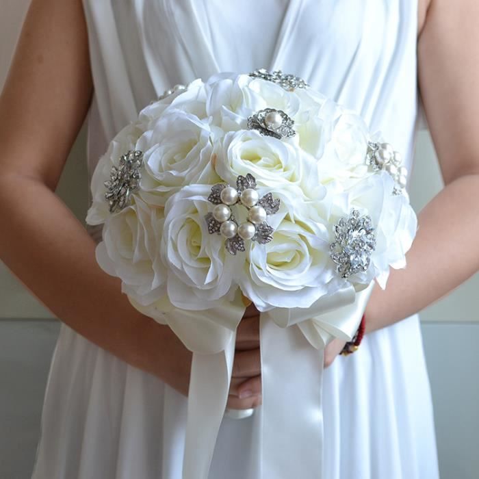 Bouquet Tenant Des Fleurs Rose Blanche Diamant Blanc K Fournitures De Mariage Cadeaux De Mariage Achat Vente Fleurs Coupees Bouquet Tenant Des Fleurs Cdiscount