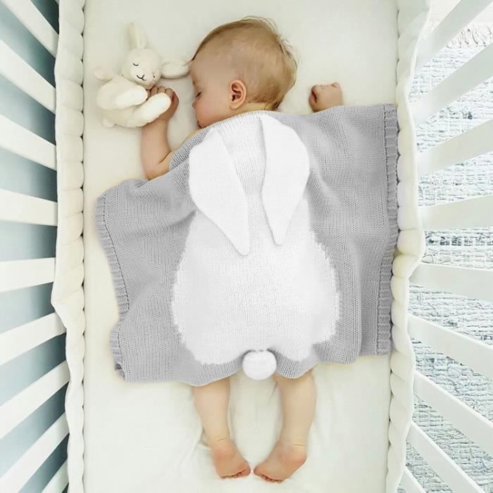 Plaide Bebe Enfant Oreilles De Lapin Tout Doux En Coton Gris Cdiscount Puericulture Eveil Bebe