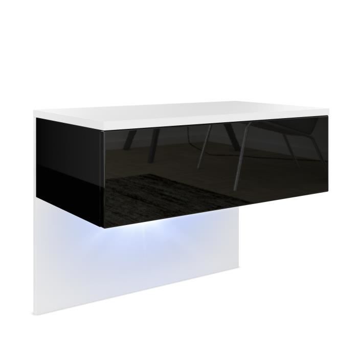 Corps en Noir Mat//Façades et Les côtés en Noir Haute Brillance avec éclairage LED Vladon Table de Chevet de Nuit Sleep