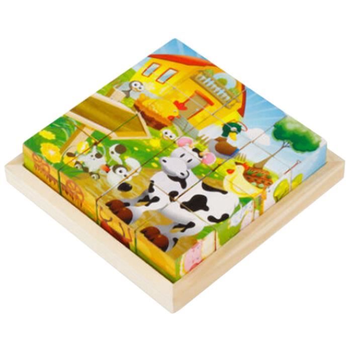Puzzle En Bois Jouet Educatif Pour Les Enfants 3d Cube Puzzle Ferme Achat Vente Puzzle Cdiscount