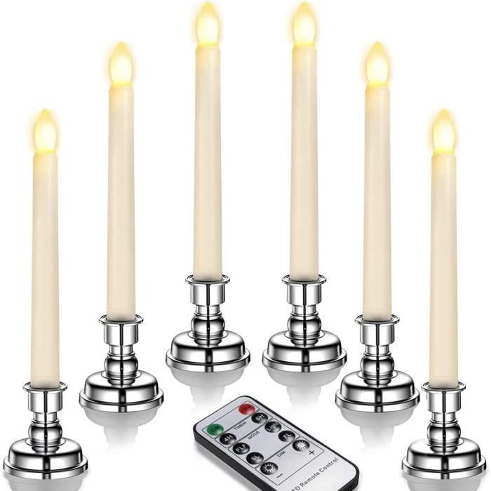 Lot De 6 Bougies LED Coniques Ivoire Sans Flamme - Télécommande, Effet Scintillement - Piles Non Incluses