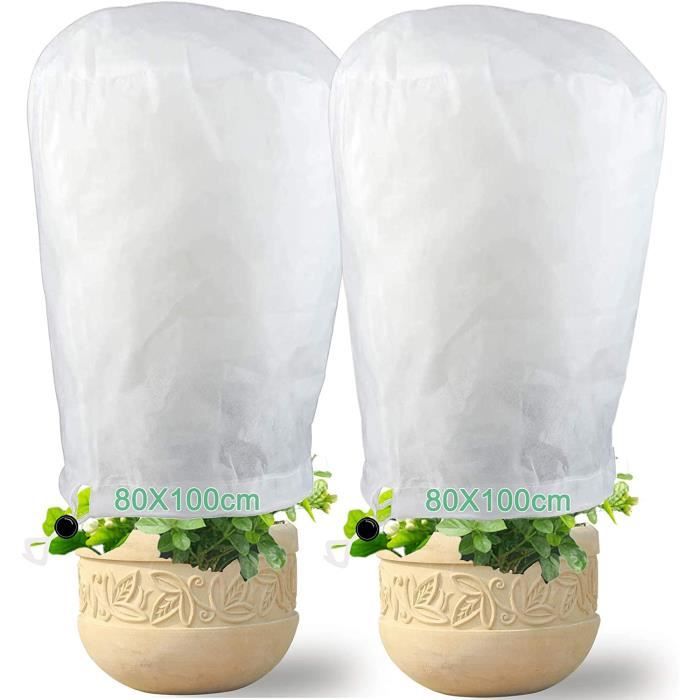 Housse Hivernage Plantes 80g/m² - 200x240 Cm - Non-Tissé Respirant - Imperméable, Coupe-Vent - Avec Zip Et Cordon - 4