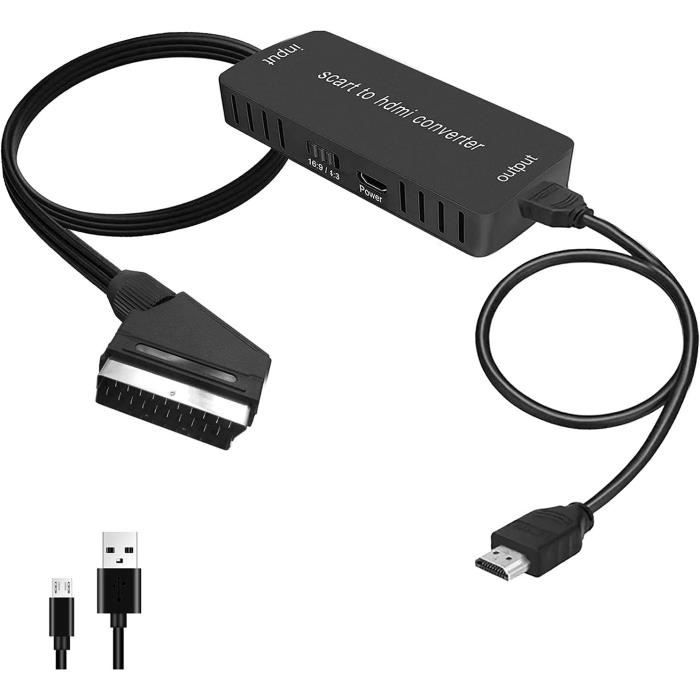 Convertisseur péritel vers HDMI, entrée péritel Sortie HDMI 16: 9-4: 3  Adaptateur de audio vidéo avec câble HDMI pour moniteur A143