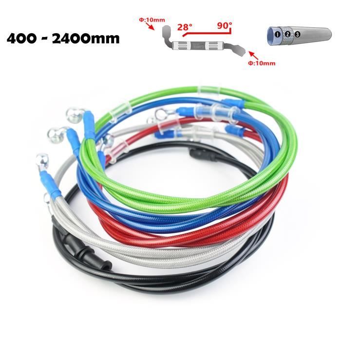 Kit Tuyau De Frein Moto AN3 - 120cm Noir - Raccords 28° Et 90° - Silicone Et Aluminium - Pour Freinage Hydraulique - 10