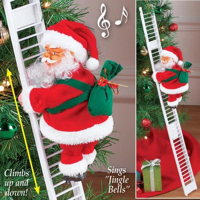 Le Père Noël grimpe automatiquement à léchelle avec de la Musique JXQ-N Escalade électrique Père Noël Figurine de Noël Ornement Jouet Cadeaux 