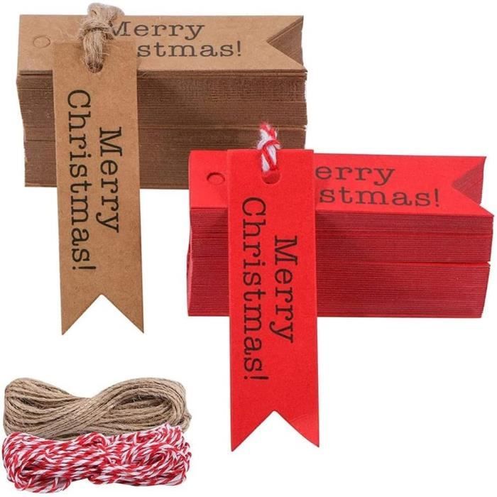 200 étiquettes Cadeaux Noël En Kraft Avec Ficelle - 10 Modèles - Pour Emballage & Décoration Sapin